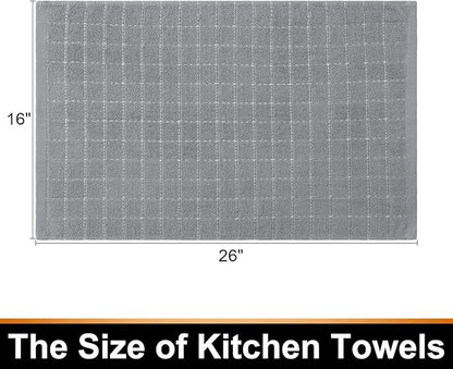 Mordimy 100% Cotton Terry Cloth Kitchen Towels, Super Soft and Absorbent Dish Towels for Drying, Checkered Designed Hand Towels for Kitchen, 16 x 26 Inches, 8 Pack, Light Grey