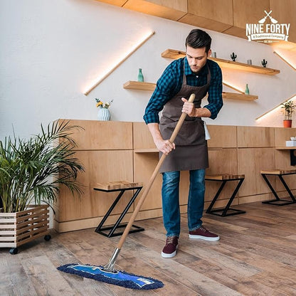 Nine Forty 36" Premium Nylon Dust Mop with Wood Handle - Heavy Duty Mop Head for Industrial, Commercial, and Residential Cleaning - Dry Floor Duster for Hardwood Surfaces and Commercial - Blue