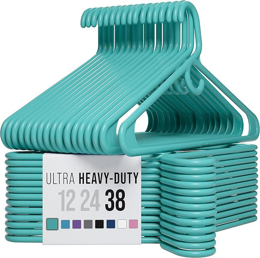 NEATERIZE Ultra Heavy Duty Plastic Clothes Hangers - Aqua - Durable Coat, Suit and Clothes Hanger. Perchas De Ropa (38 Pack - Aqua)