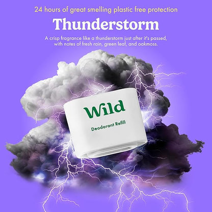 Wild - Refillable Deodorant Variety Pack with Clean Fresh Scents - Aluminum Free - Scents Include Fresh Cotton & Sea Salt, Ocean Mist & Thunderstorm - Long Lasting Protection