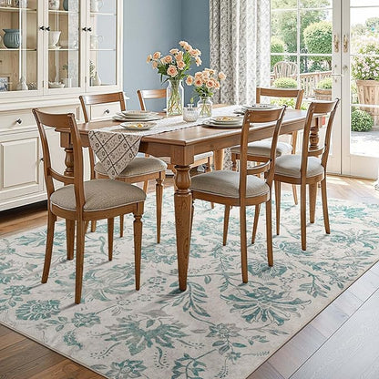 jinchan Floral 8x10 Area Rugs Vintage-Inspired Design Accent Living Room Rug Machine Washable Ultra-Thin Low-Pile Non-Slip Traditional Carpet for Bedroom Dining Room Home Office