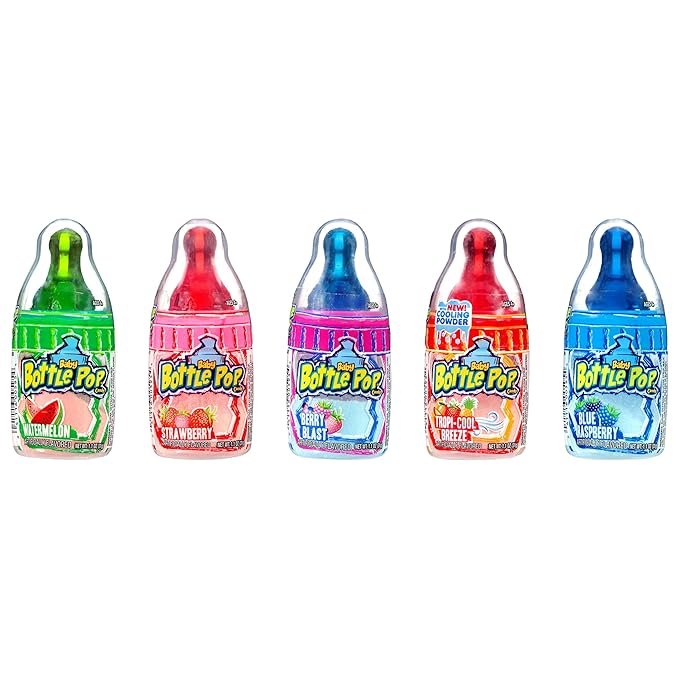 Baby Bottle Pop Candy Lollipops, 18 Ct Bulk Lollipops with Dipping Powder in Assorted Fruity Flavors, Full Size, Individually Wrapped Hard Candy For Valentine's Gifts, Goodie Bags, Kids Party Favors