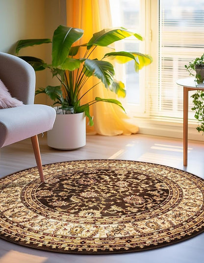 Rugs.com Aditi Collection Rug – 4 Ft Round Brown Medium-Pile Rug Perfect for Kitchens, Dining Rooms
