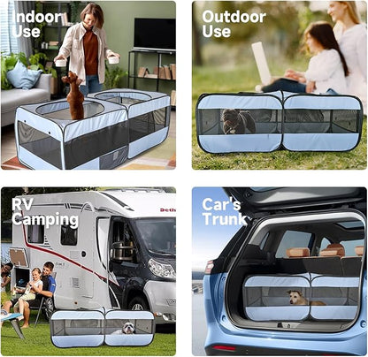 2-in-1 Dog Playpen, 46.5'' Pop Up Cat Puppy Pet Playpens Indoor/Outdoor Cats Enclosed, Cat Dog Tent Crate Cage Kennel, Portable Playpen for Kitten, Small Animals Play Pen(No Divider, Unified Space)