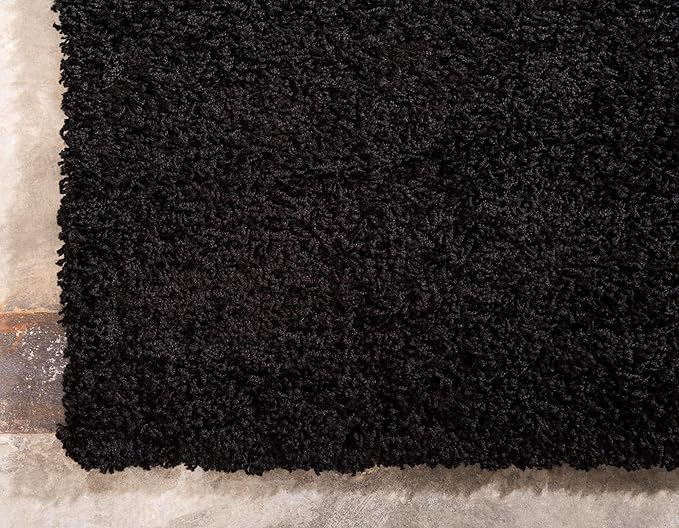 Unique Loom Solid Shag Collection Area Rug (7' 1" x 10' Rectangle, Jet Black)