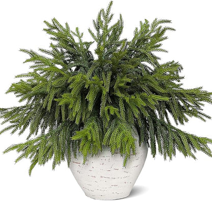 20 Pcs Real Touch Norfolk Pine Branches, Artificial Christmas Green Plants Branch Faux Greenery Stem Fake Pine Picks for Vase DIY Crafts Garland Wreath Xmas Indoor Outdoor Decor(18 Inches)