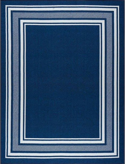 Beverly Rug Non Slip Area Rugs 5x7 Modern Bordered Non Skid Rubber Backing Soft Area Rug for Living Dining Room Easy to Clean Non Shedding Kitchen Bedroom Indoor Carpet 5 x 7 Navy