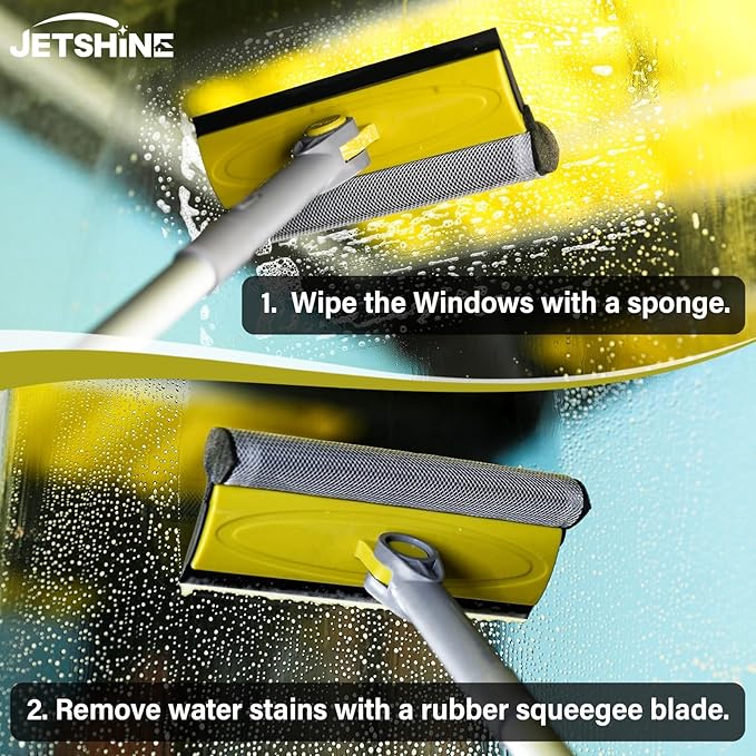 Window Squeegee for Home, 2-in-1 Window Cleaner Tool with Multiple Angles, Squeegee for Window Cleaning Kit, Window Washing Kit with Extension Pole(30-42'') - 2 Head