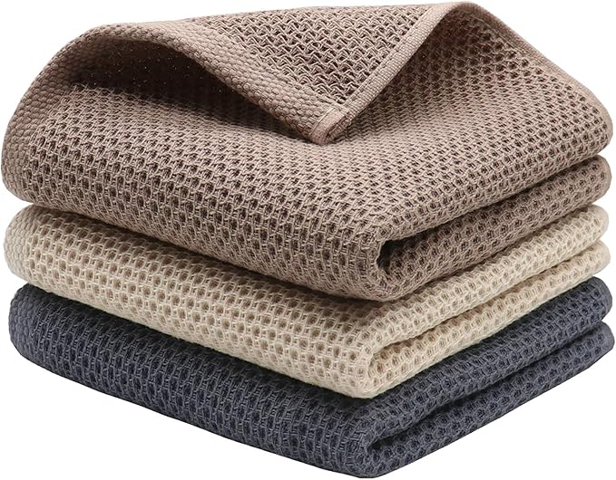 Mia'sDream Cotton Hand Face Head Towel Waffle Weave Kitchen Tea Towel Dish Towels, Soft and Absorbent Bath Guest Gym Towel Washcloths, 13inch x 28inch 3 Pack(Multi Color)