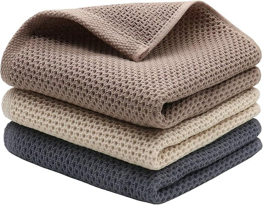Mia'sDream Cotton Hand Face Head Towel Waffle Weave Kitchen Tea Towel Dish Towels, Soft and Absorbent Bath Guest Gym Towel Washcloths, 13inch x 28inch 3 Pack(Multi Color)