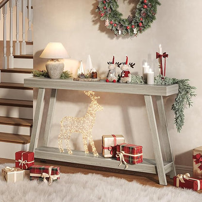 Huuger Console Table with Charging Station, USB-C Port, 2 Tiers Entryway Table, 53.9 Inch Sofa Table with Metal Legs, Entry Hallway Table with Thicker Desktop, Modern Behind Couch Table, Grey