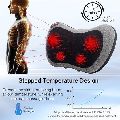 Papillon Shiatsu Back and Neck Massager with Heat, Deep Tissue Kneading,Electric Massage Pillow for Back,Shoulders,Legs,Foot,Body Muscle Pain Relief,Use at Home,Car,Office
