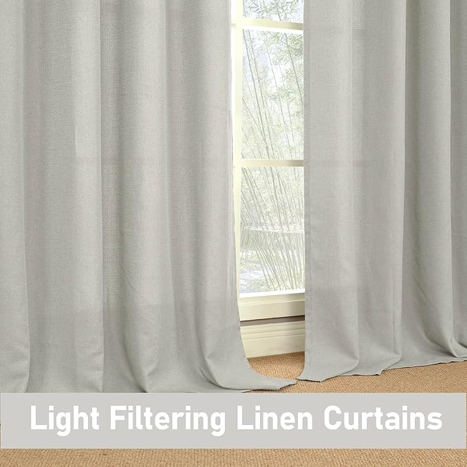 LAMIT Thermal Linen Curtains for Bedroom 84 inch Length 2 Panels, Linen Textured Curtains Privacy Grommet Blackout Drapes for Bedroom/Farmhouse, 2 Panels, W52 x L84, Light Grey