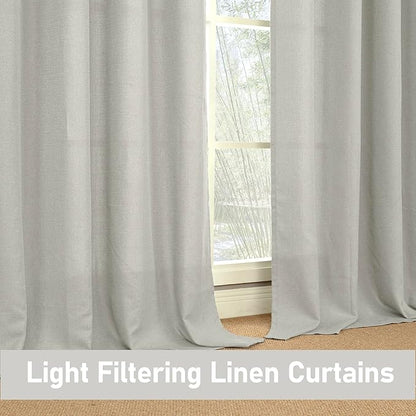 LAMIT Light Grey Linen Textured Curtains for Living Room, Grommet Thick Light Reducing Curtain Light Filtering Panels Drapes for Bedroom/Outdoor/French Door, Set of 2 Panels, W52 x L95