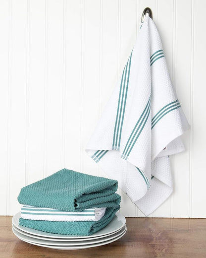 Sticky Toffee Cotton Kitchen Towels Set of 4 – Blue and White Dish Towels 28x16 in, Reusable and Absorbent Tea Towels for Drying or Cleaning, Oeko-Tex Cotton