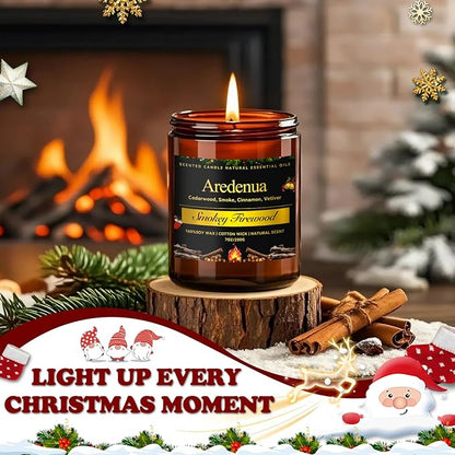 Firewood Scented Candles | Smokey Wooden Scented Candles - 7 oz Soy Candle with Warm Wood Smoke Aroma, Woody Scented Ideal for Cozy Cabin, Holiday Gifts for Men & Women