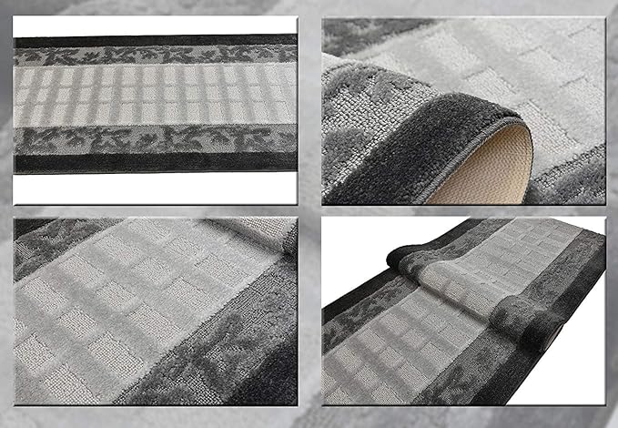 Custom Cut Hallway Runner Rug, Slip Resistant, 31 Inch Wide X Your Choice of Length, Leaves Anthracite, 31 Inch X 9 feet