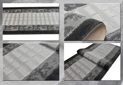 Custom Cut Hallway Runner Rug, Slip Resistant, 31 Inch Wide X Your Choice of Length, Leaves Anthracite, 31 Inch X 17 feet