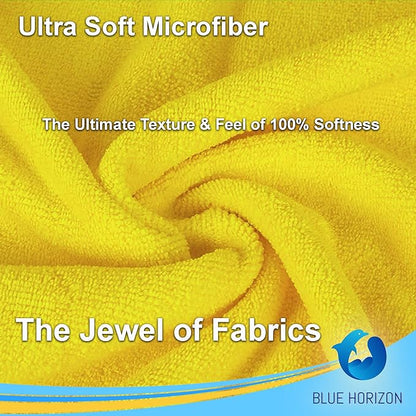Blue Horizon Microfiber Cleaning Towels, 36-Pack, Ultra Soft Plush Washcloth, Professional Grade Premium Microfiber Detailing Cleaning Cloths, Car, Household and Commercial (Yellow, 16" x 16")