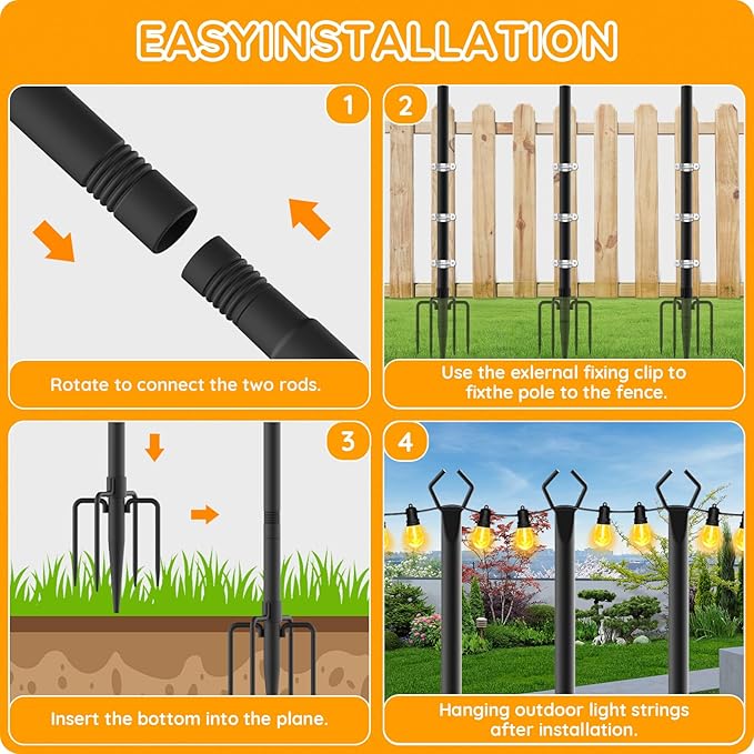 10 Pack String Light Poles,Poles for Outdoor String Lights 9 Ft Metal Poles with Fork for Outdoor String Lights,Outdoor Light Poles with Fork,Patio,Deck,Backyard