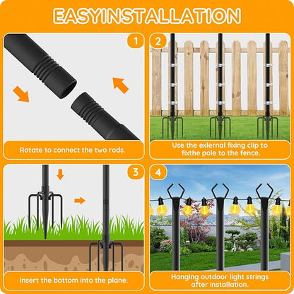 10 Pack String Light Poles,Poles for Outdoor String Lights 9 Ft Metal Poles with Fork for Outdoor String Lights,Outdoor Light Poles with Fork,Patio,Deck,Backyard
