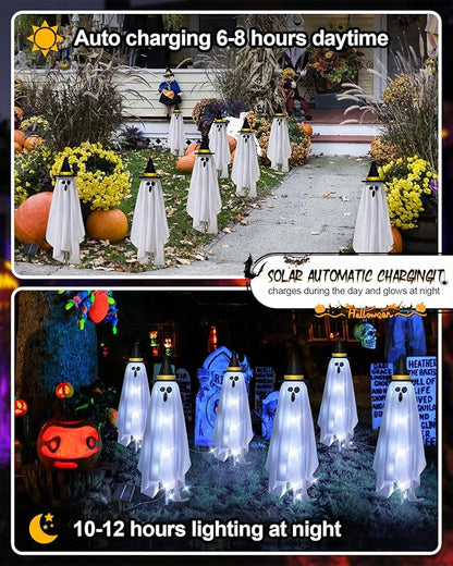 Halloween Decorations Solar Ghost Lights Outdoor, 6-Packs Solar Garden Spooky Decorations Lights, Light up Floating Scary Ghosts Decorations, Lights Yard, Pathway,Haunted House Party Decor