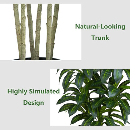 Artificial Dracaena Plant Indoor Fake Tree, Tall Fake Floor Plants with White Planter, Artificial Yucca Tree for Home Office Living Room Bedroom Farmhouse Modern Outdoor Topiary Tree(6 Trunks 6FT)
