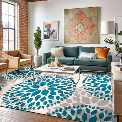 Rugshop Modern Floral Circles Design for Living Room,Bedroom,Home Office,Kitchen Non Shedding Area Rug 7'6" x 9' 5" Blue