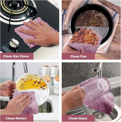 UMANI 12 Pack Kitchen Dish Cloths, Ultra Soft Absorbent Quick Drying Dish Towels, Nonstick Oil Microfiber Cleaning Cloth, Machine Washable Coral Fleece Cleaning Rags (Purple)