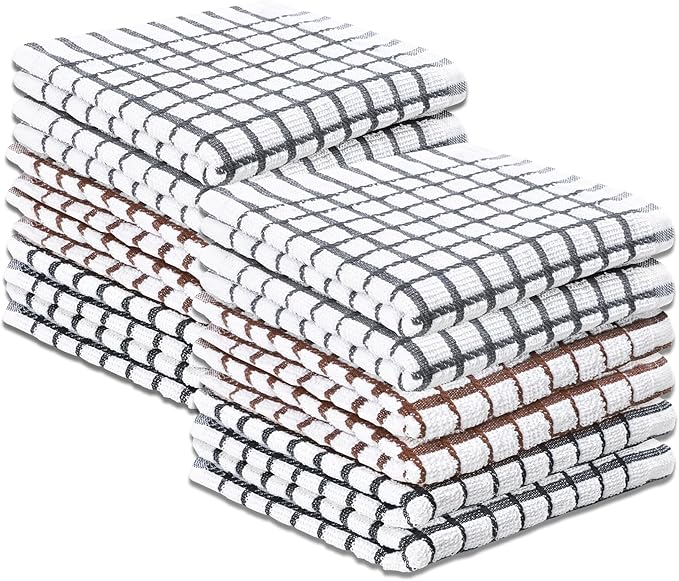 Vintage Vista 100% Cotton Dish Cloths (Pack of 12) - Dish Rags for Washing Dishes - Reusable & Highly Absorbent Kitchen Towels - Kitchen Rags for Christmas - (12" x 12" - Multicolor Checkered)