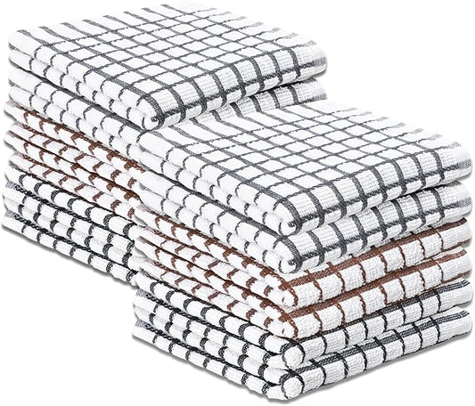 Vintage Vista 100% Cotton Dish Cloths (Pack of 12) - Dish Rags for Washing Dishes - Reusable & Highly Absorbent Kitchen Towels - Kitchen Rags for Christmas - (12" x 12" - Multicolor Checkered)
