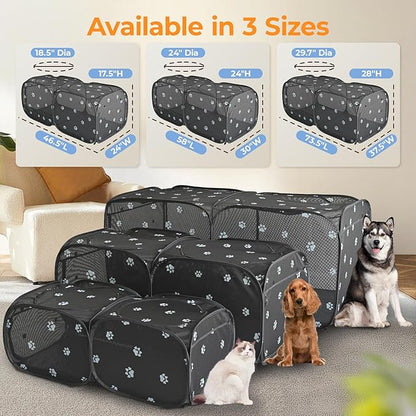 2-in-1 Dog Playpen 58''Pop Up Cat Pet Playpen, Assembly-Free Indoor Outdoor Kitten Enclosure, Breathable Cat Cage Portable Puppy Tent Crates Kennel for Small Animals(No Divider, Unified Space)