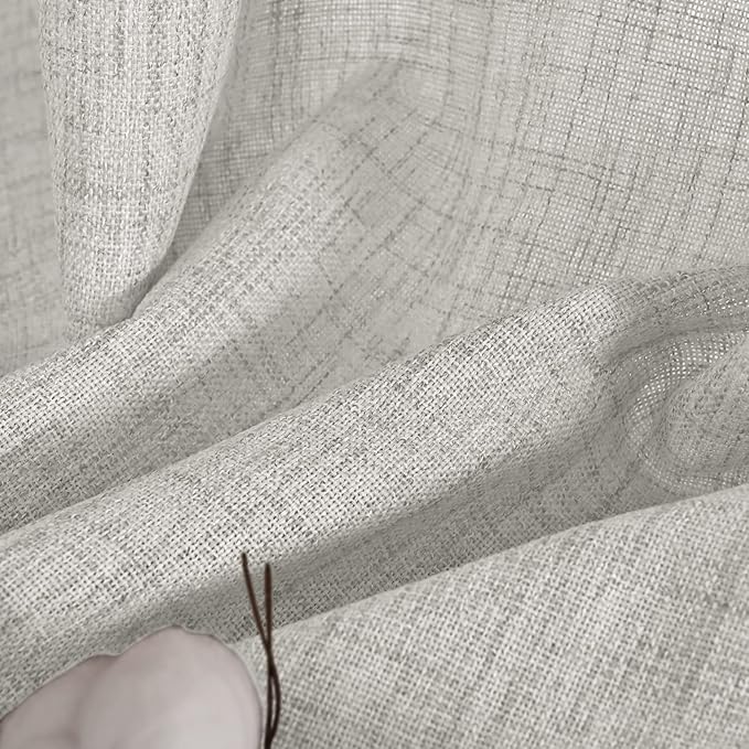 YoungsTex Light Grey Linen Curtains for Bedroom 38 x 63 Inch, Privacy Light Filtering Drapes with Bronze Grommet for Living Room Office Burlap Textured Decorative Curtain, 2 Panels