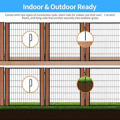 Heavy Duty Dog Playpen 32 Inch Height - Indoor Outdoor Pet Fence Enclosure for Medium and Small Dogs - Foldable Puppy Exercise Pen for Indoor and RV Camping or Yard (1 Panel, 32" H (Oak))