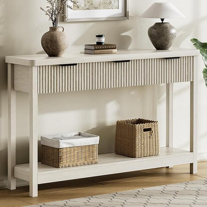 Lulive 51" Fluted Console Table for Entryway, Wooden Entryway Table with 3 Wooden Drawers, Farmhouse Behind Sofa Table for Living Room, Hallway, Couch, Foyer