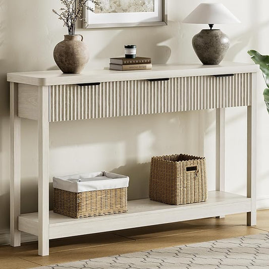 Lulive 51" Fluted Console Table for Entryway, Wooden Entryway Table with 3 Wooden Drawers, Farmhouse Behind Sofa Table for Living Room, Hallway, Couch, Foyer