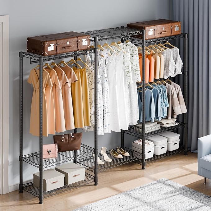 VEVOR Clothing Garment Rack, Heavy Duty Closet Wardrobe, Adjustable Tiers Clothes Racks with Steel Frame, for Bedroom, Clothing Store, Hallway