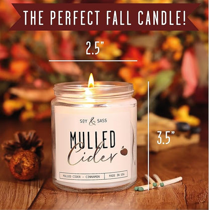 Mulled Cider Candle, Fall Candles I Apple Cider Candle w/Cinnamon & Nutmeg - Infused w/Essential Oils I Mulled Cider Fall Scented Candles (Soy) for Home I 9oz Reusable Jar I 50Hr Burn I Made in USA