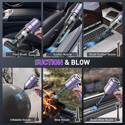KMM Handheld Car Vacuum Cleaner, 11000PA Vacuum Cleaner & Air Duster, 120W High Power Vacuum Portable Cordless, Hand Held Vacuum Rechargeable with Multi-Nozzles & LED Light for Home, Car, Office