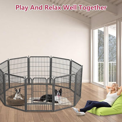 Dog Playpen 40" Height 12 Panels Portable Dog Fence Outdoor/Indoor for Medium/Small Animals, Heavy Duty Metal Pet Playpen Dog Kennel for RV, Camping, Yard