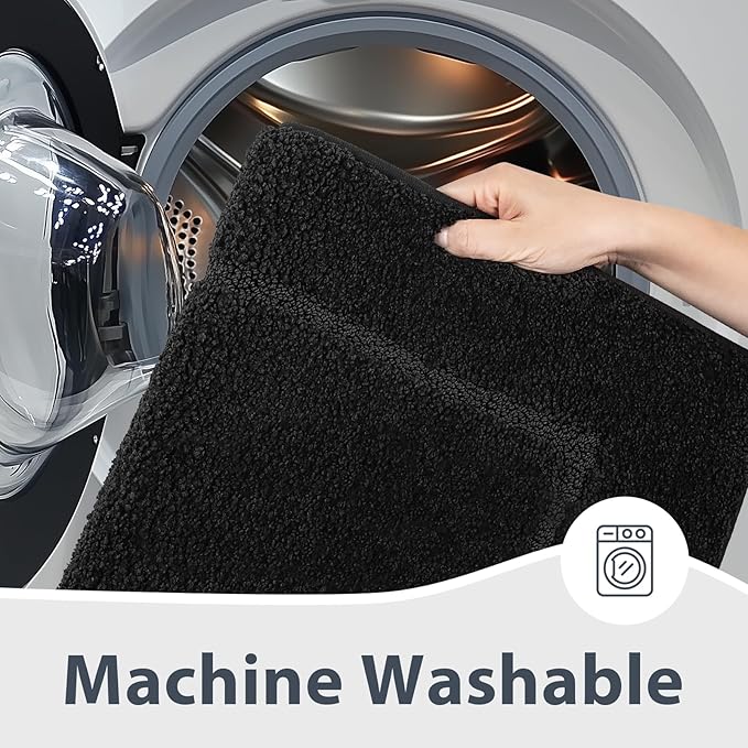 Bathroom Rugs U-Shaped 20" x 24", Non-Slip Extra Soft Absorbent Bath Rugs, Machine Washable Quick Dry Bath Mats for Toilet Base, Black