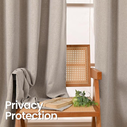 BGment Taupe Linen Curtains for Living Room 90 Inch Length 2 Panels Set, Country Rustic Window Drapes Textured Light Filtering for Bedroom Laundry Privacy, Each 52 Inch Wide