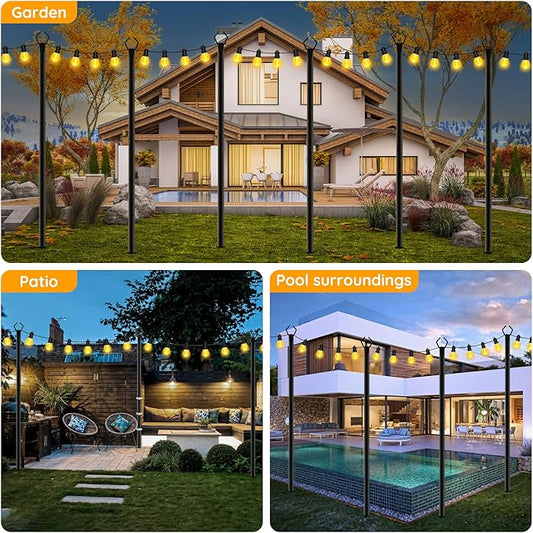 6 Pack String Light Poles, Outdoor String Light Pole 10 ft Forked Metal Light Pole with Adjustable Outdoor Light Stand, Deck, Backyard, Garden, Wedding, Rustproof and Sturdy with Hooks.