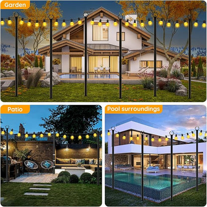 10 Pack String Light Poles,Poles for Outdoor String Lights 9 Ft Metal Poles with Fork for Outdoor String Lights,Outdoor Light Poles with Fork,Patio,Deck,Backyard