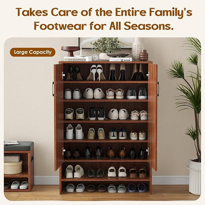 Soohow Shoe Cabinet with Doors, 7 Tier 28 Pairs Shoe Cabinet Storage for Entryway, Hidden Narrow Shoe Cabinets with Adjustable Shelves for Hallway, Living Room