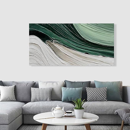 Art 30x60 inch Hand Painted Green and White Textured Oil Paintings Large Modern Abstract Canvas Art Home Wall Decoration