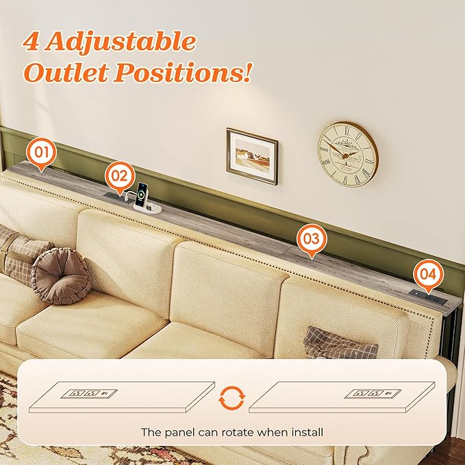 SUPERJARE Sofa Table with 2 Power Outlets and USB-C Ports, 5.9 Inch Narrow Console Table with Storage, Extra-Long, for Entryway Hallway Couch Behind Sofa, Small Spaces, Oak, 102.3 Inch