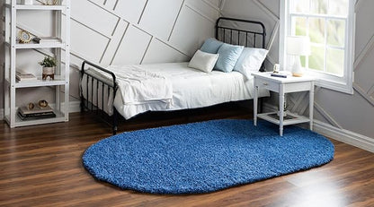 Unique Loom Solid Shag Collection Area Rug (5' 3" x 8' Oval, Periwinkle Blue)