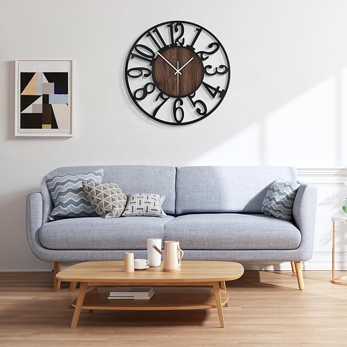 Large Wall Clock for Living Room Decor, 32 Inch Non Ticking Silent, Battery Operated Modern Vintage Oversized Wall Clock for Bedroom Kitchen
