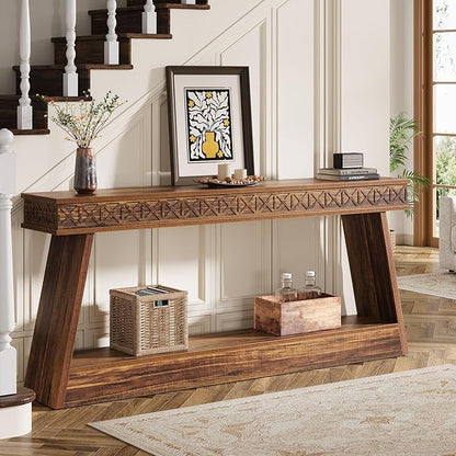 Tribesigns Farmhouse Console Table, 70.9-Inch Extra Long Entryway Table with Storage, 2-Tier Narrow Sofa Table Behind Couch, Wooden Accent Table for Living Room, Hallway, Foyer, Dark Brown